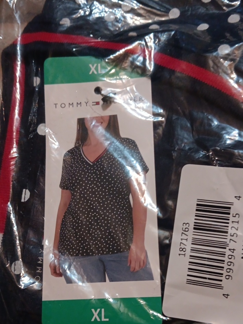 Tommy Hilfiger Women's Black Polka Dot V-Neck Top - XL